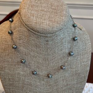 Elegant Sterling Silver Gray Pearl station  tin cup Necklace 925 Italy